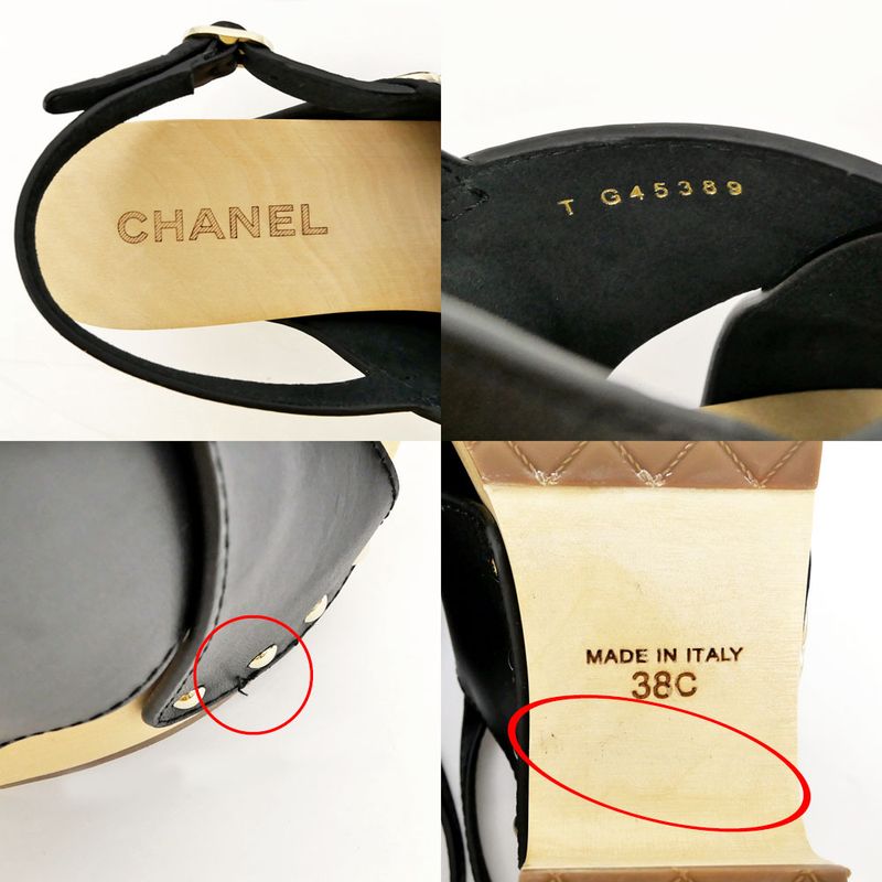 Chanel Wedge Sole Sandals Black Gdhardware G45389 Size 38C Shoes Women's