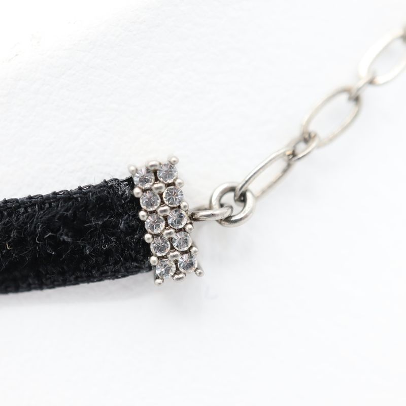 Christian DIOR Choker DIOR Rhinestone Velour Black Ladies With Box Yo649