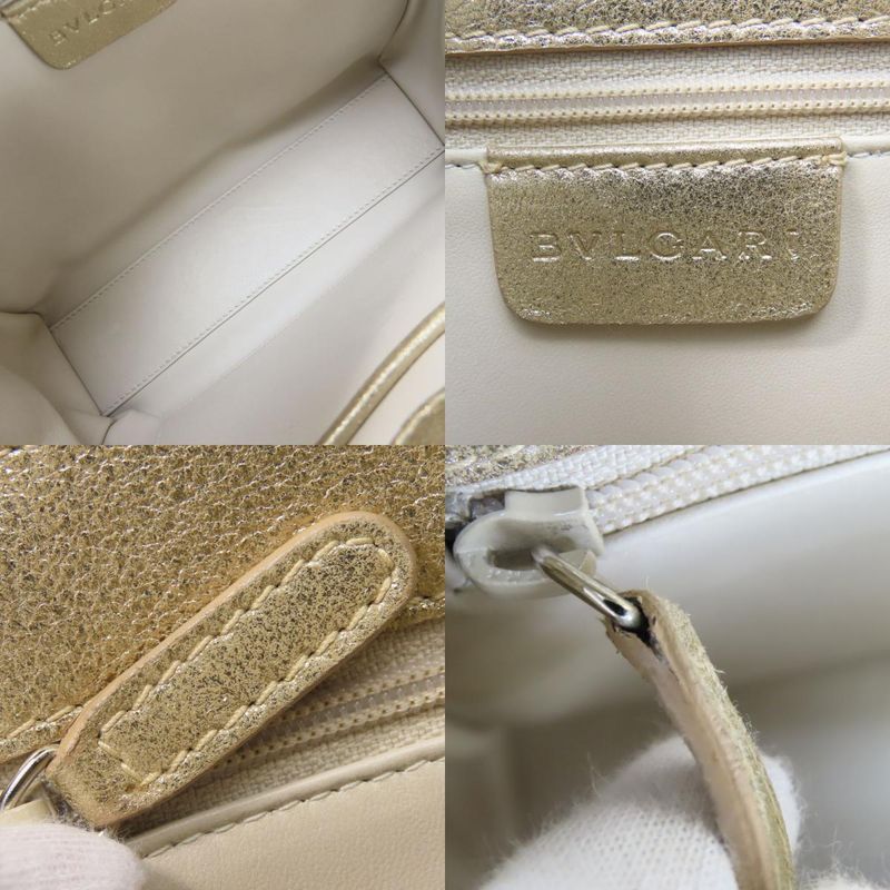Bvlgari Handbag Logomania Canvas Leather Gold Beige White Mini Bag Casual For