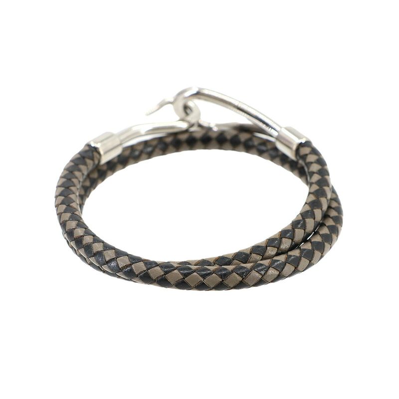 Hermes Jumbo Bracelet Choker Leather Black Gray Silver Hardware Jumbo Bracelet