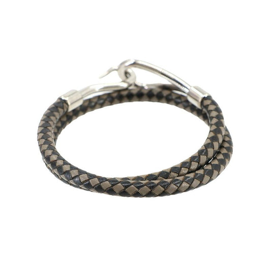 Hermes Jumbo Bracelet Choker Leather Black Gray Silver Hardware Jumbo Bracelet
