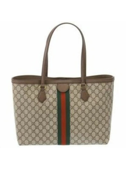 Gucci GG Supreme Ophidia Monogram Medium Shopping Tote Brown Tan Purse