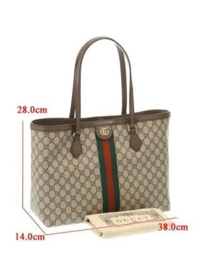 Gucci GG Supreme Ophidia Monogram Medium Shopping Tote Brown Tan Purse