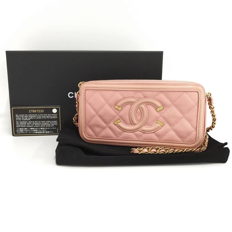 Chanel Chain Wallet Coco Mark Leather Pink A84450
