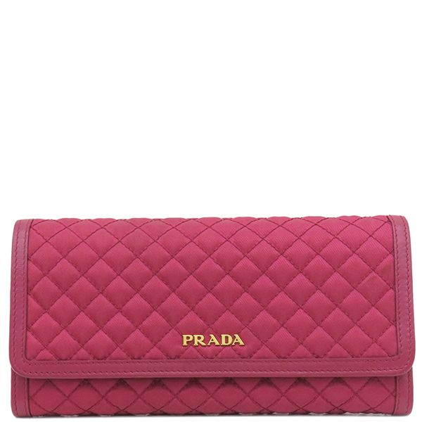 Prada Long Wallet Tessuto Quilted Wallet Nylon Ibisco Gold Hardware Red Fold