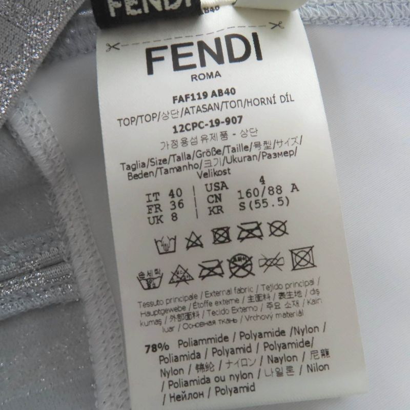 Fendi Faf119 Zucca Pattern FF Logo Tank Top Silver 40 Genuine