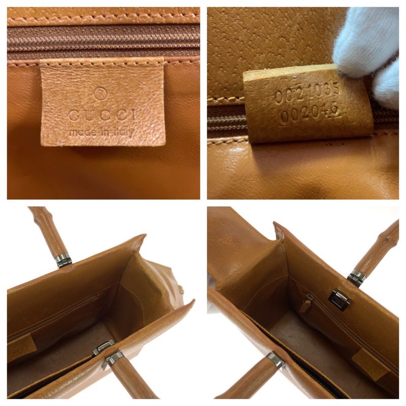 Gucci Bamboo Camel Silver Hardware Leather 002 1035 2way Handbag Tote Shoulder