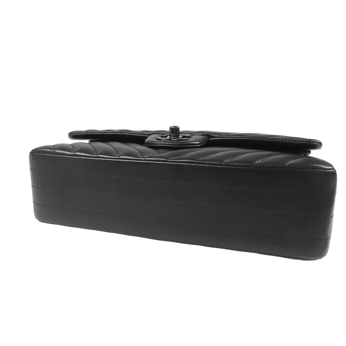 Chanel Chain Shoulder Bag So Black Lambskin Stitch 25 Double Flap — view 3