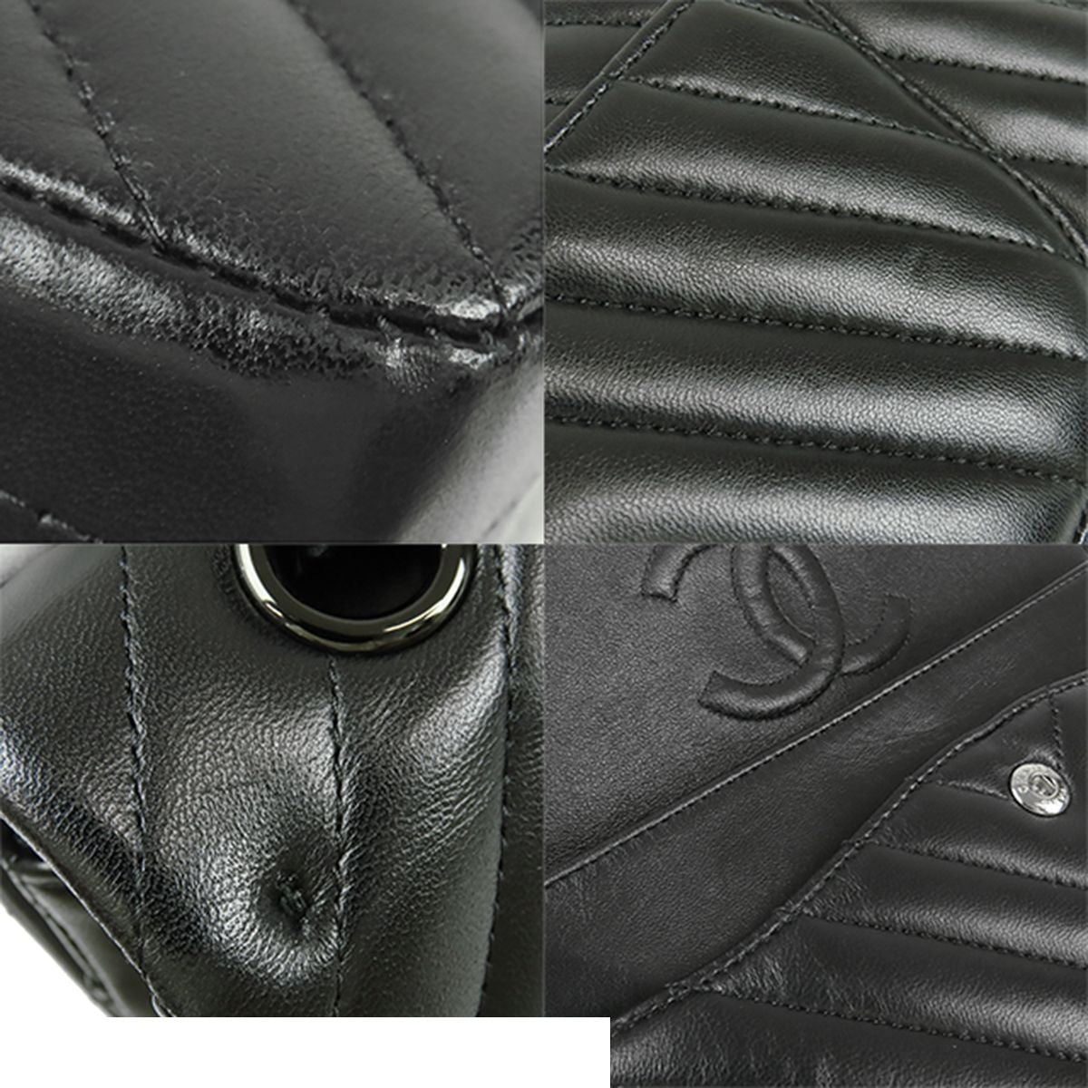Chanel Chain Shoulder Bag So Black Lambskin Stitch 25 Double Flap — view 6