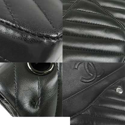 Chanel Chain Shoulder Bag So Black Lambskin Stitch 25 Double Flap — view 6