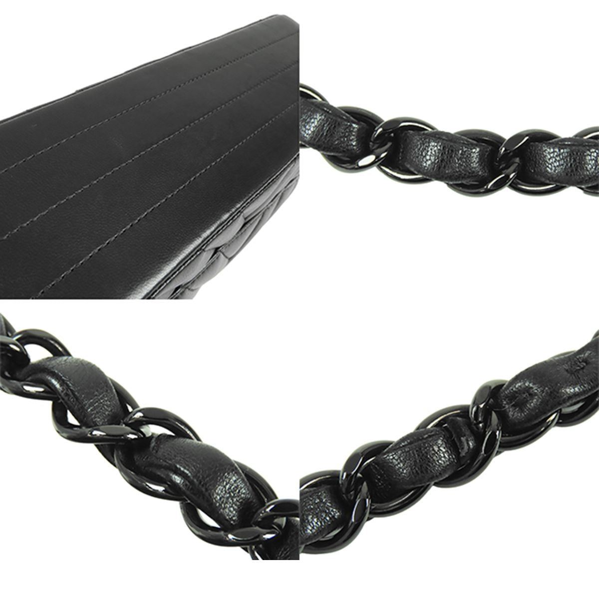 Chanel Chain Shoulder Bag So Black Lambskin Stitch 25 Double Flap — view 7