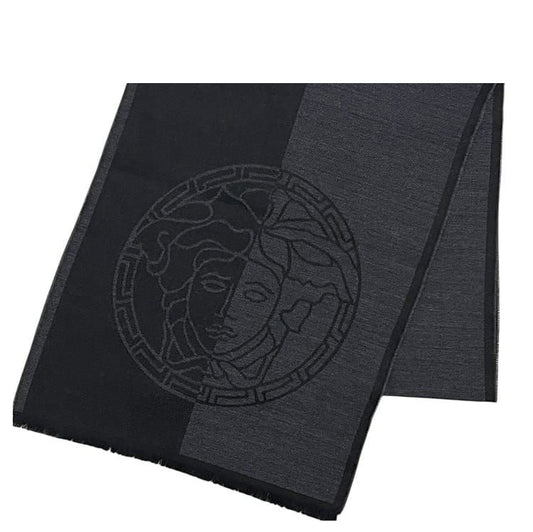 Versace Shawl Medusa Wool Black Scarf
