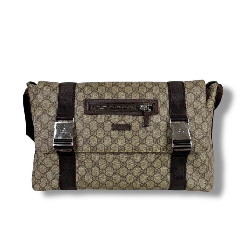 Gucci Messenger Shoulder Bag GG Supreme Brown Beige Leather