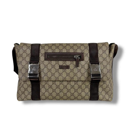 Gucci Messenger Shoulder Bag GG Supreme Brown Beige Leather