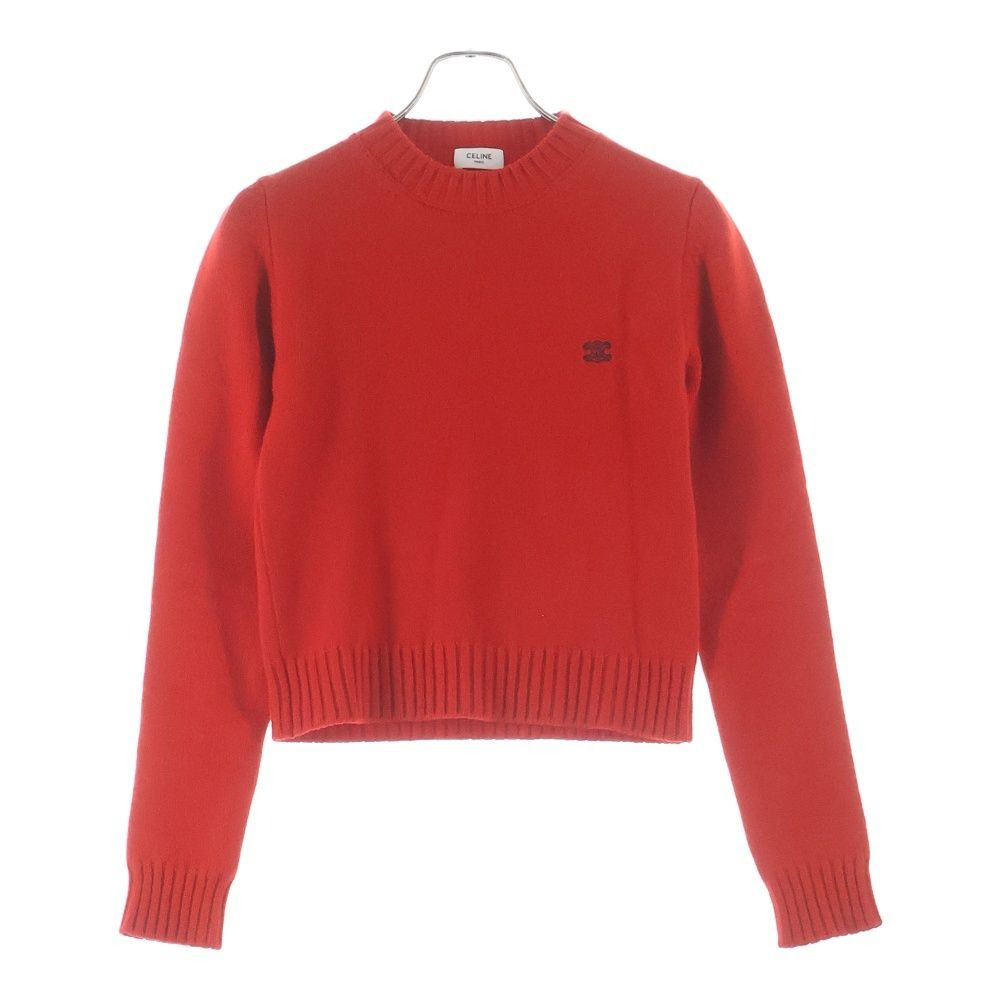 Celine Triomphe Logo Embroidery Cashmere Blend Long Sleeve Crew Neck Knit