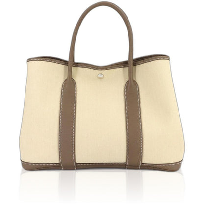 Hermes Garden Party 36 PM Tote Toile Military Negonda Beton Etoupe
