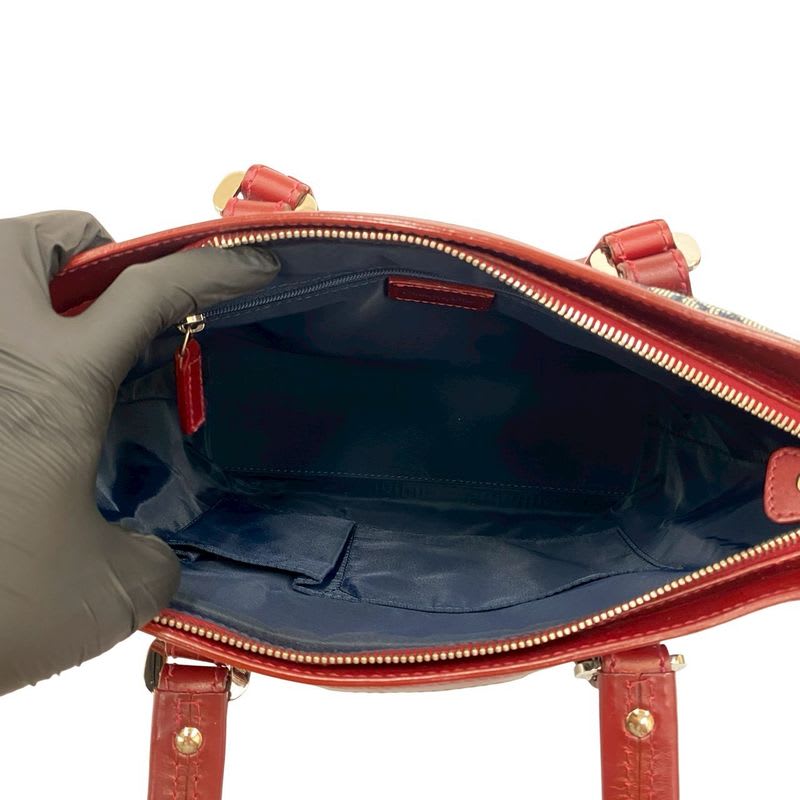 Christian Dior Trotter Pattern Canvas Leather Handbag Tote Bag