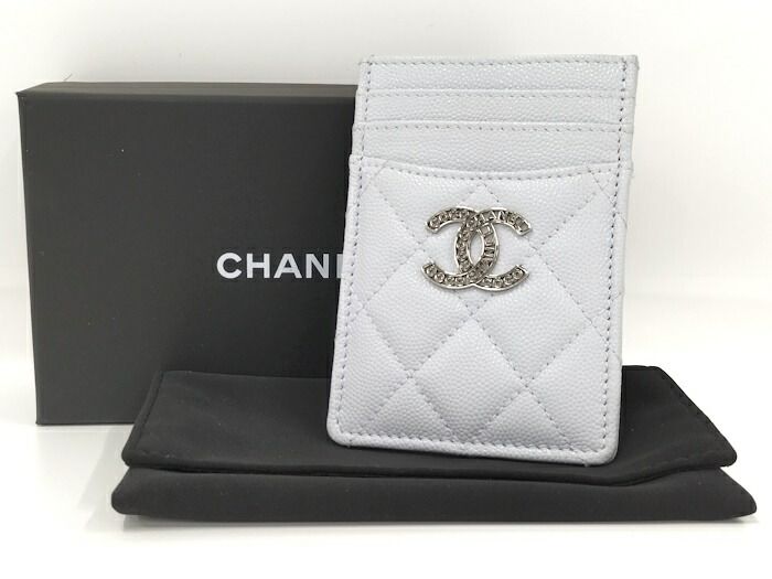 Chanel Card Case Coco Marc Caviar Skin Ice Blue Ap3835
