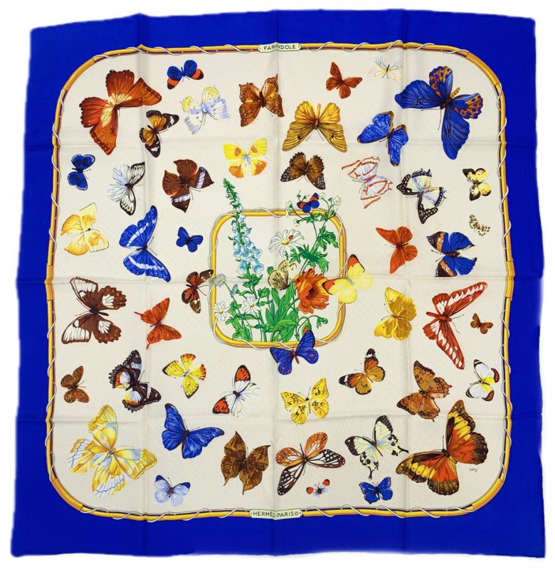 Hermes Carre 90 Farandole Dances Of Provence Blue And Multicolor Scarf Silk
