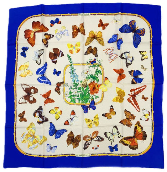 Hermes Carre 90 Farandole Dances Of Provence Blue And Multicolor Scarf Silk