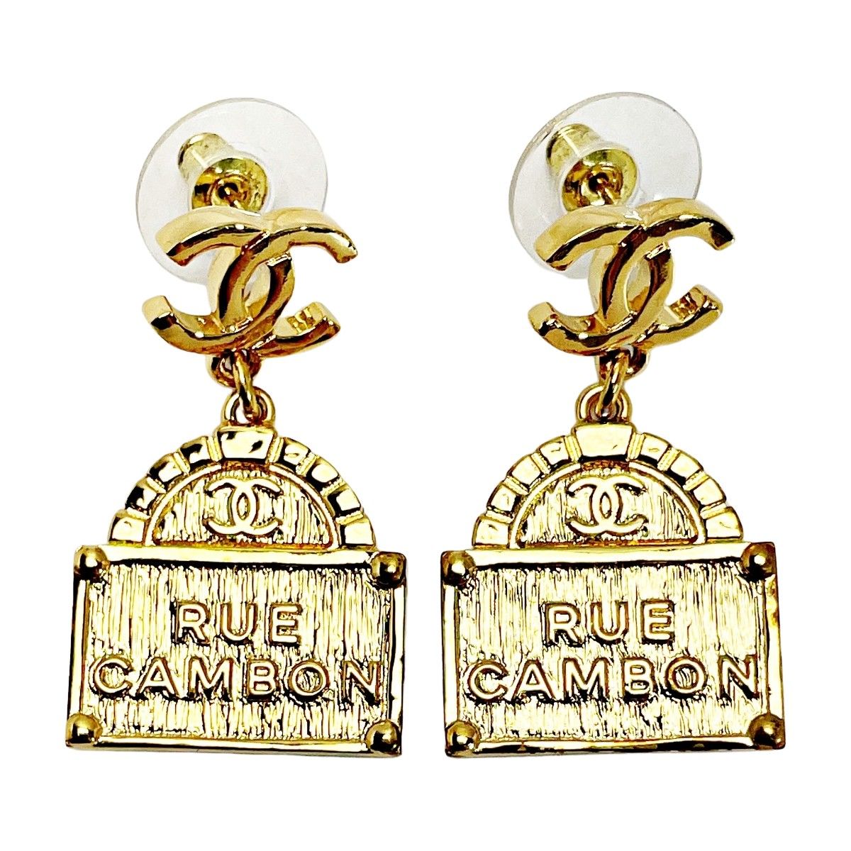Chanel Cocomark X Rue Ganbon Logo Gold Earrings Women's Accessories