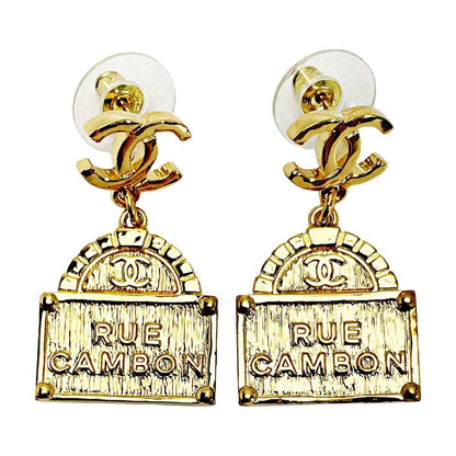 Chanel Cocomark X Rue Ganbon Logo Gold Earrings Women's Accessories