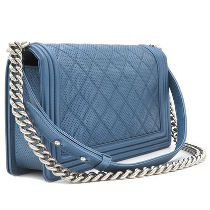 Chanel Shoulder Bag Boy Chanel Calf Metallic Blue Silver Hardware Blue Shoulder