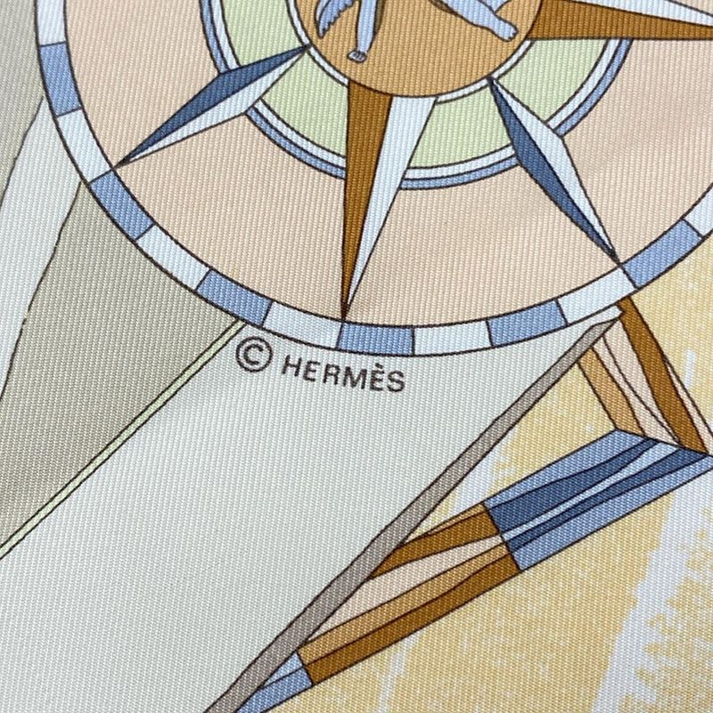 Hermes Scarf Carré 90 Light Brown×pink Beige×multi Face Au Large