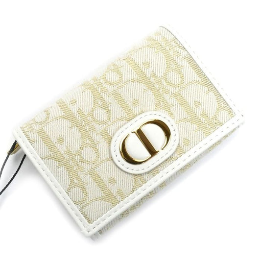 Christian Dior Oblique 30 Montaigne Medium Wallet Coin Case White Gold S2300 Unrg