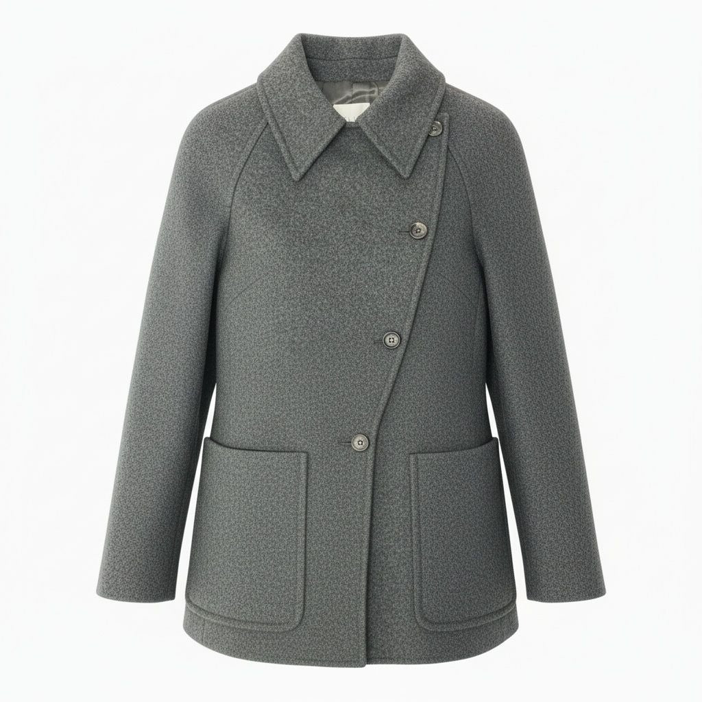 Celine Vintage Collarless Coat Wool Cashmere Blend Outer 38 Gray