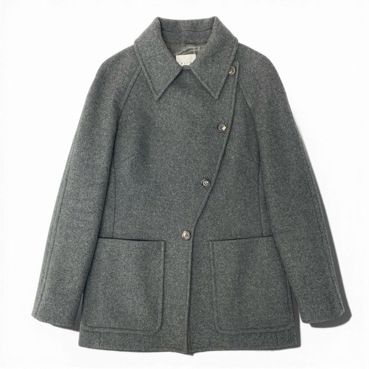 Celine Vintage Collarless Coat Wool Cashmere Blend Outer 38 Gray — view 2