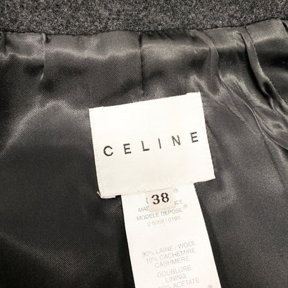 Celine Vintage Collarless Coat Wool Cashmere Blend Outer 38 Gray — view 9