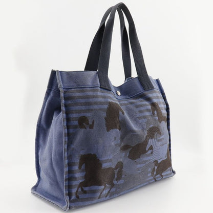 Hermes Cheveaune Canvas Blue/black Unisex Tote Bag
