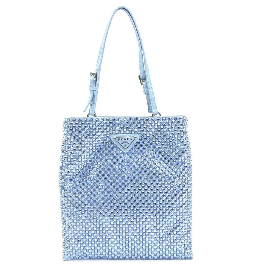 Prada Handbag Satin Blue Light