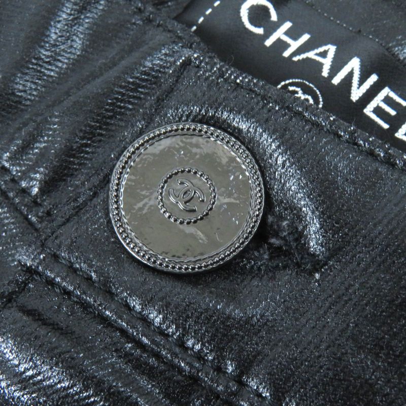 CHANEL P50636 Coco Mark Button Coated Pants Blackish 40 Genuine