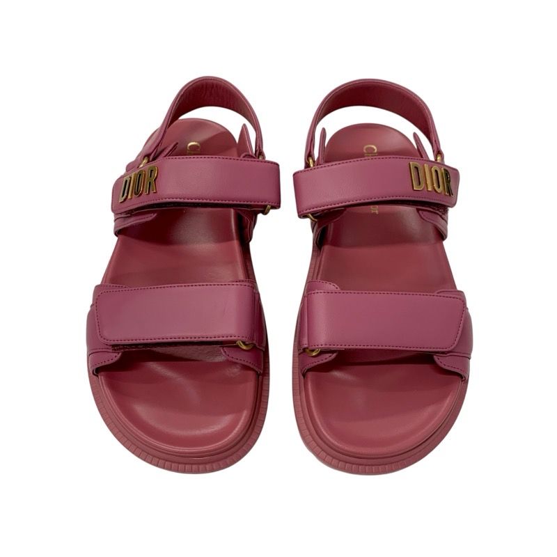 Christian Dioract Sandals Shoes Leather Pink Gold Unused Velcro Strap Logo