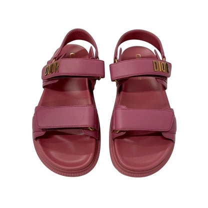 Christian Dioract Sandals Shoes Leather Pink Gold Unused Velcro Strap Logo