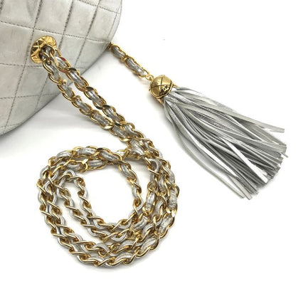 Chanel CC Logo Quilted Chain Shoulder Bag with Fringe Vanity Silver Leather
