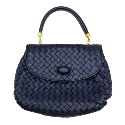Bottega Veneta Intrecciato Handbag Leather Navy Gold Hardware Women