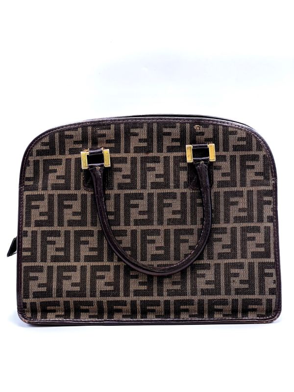 Fendi Handbag Zucca Pattern Brown Leather 62bs172