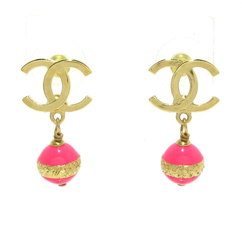 Chanel Earrings - Gold And Pink Coco Mark