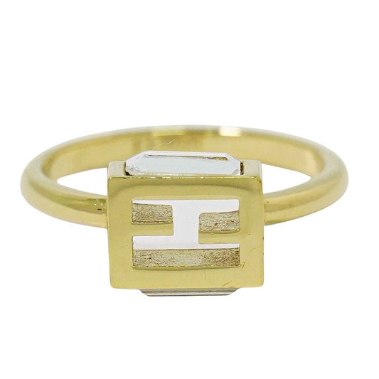 Fendi FF Logo Crystal Stone Ring Gold Plated
