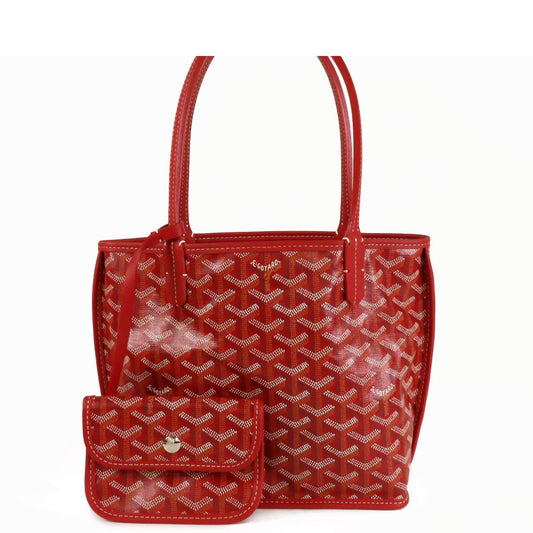 Goyard Anjou Mini Rouge Red Canvas Leather Reversible Tote Bag