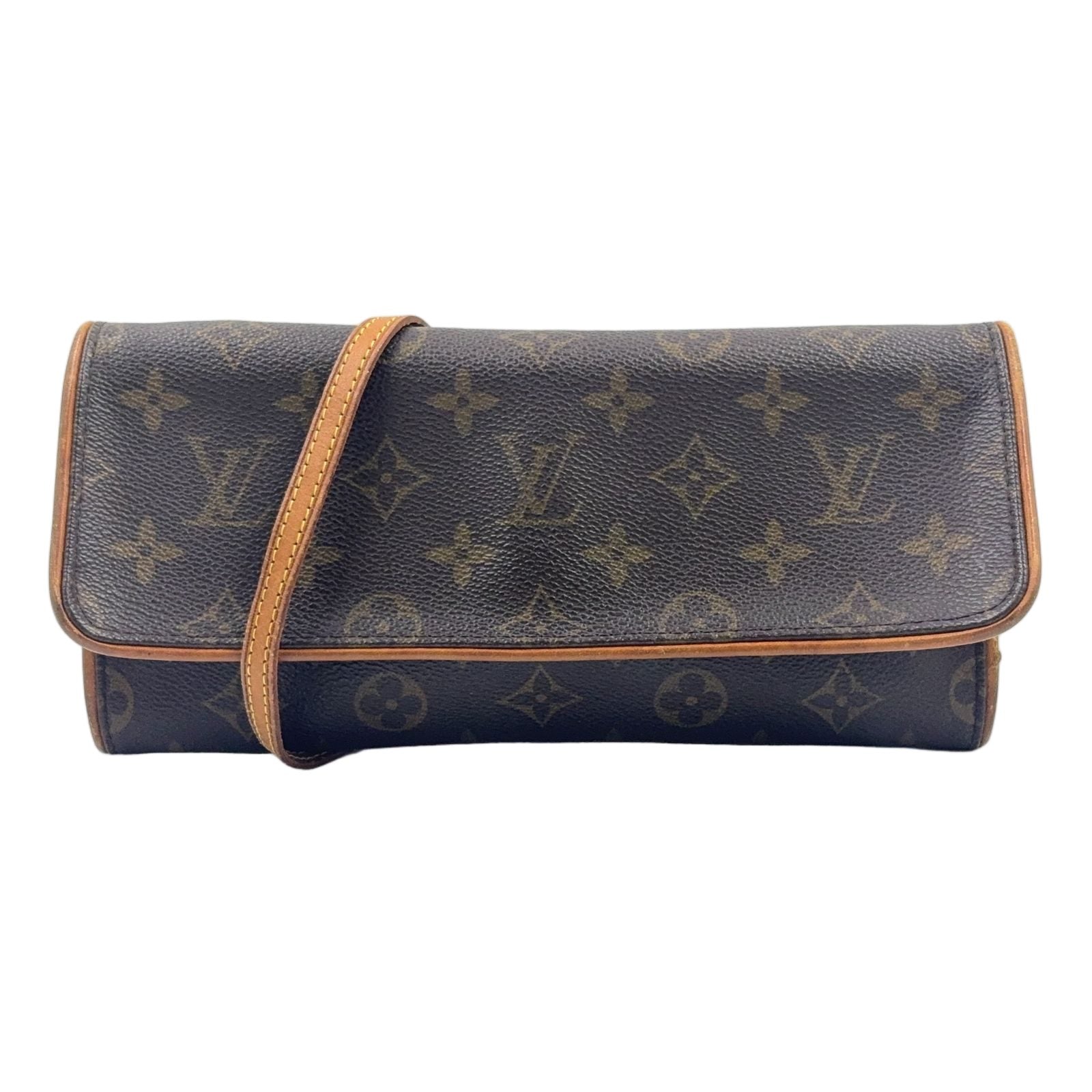 Louis Vuitton Pochette Twin GM Monogram Leather Brown Shoulder Bag Gold