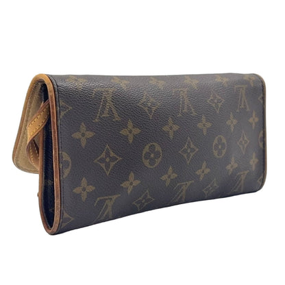 Louis Vuitton Pochette Twin GM Monogram Leather Brown Shoulder Bag Gold — view 2