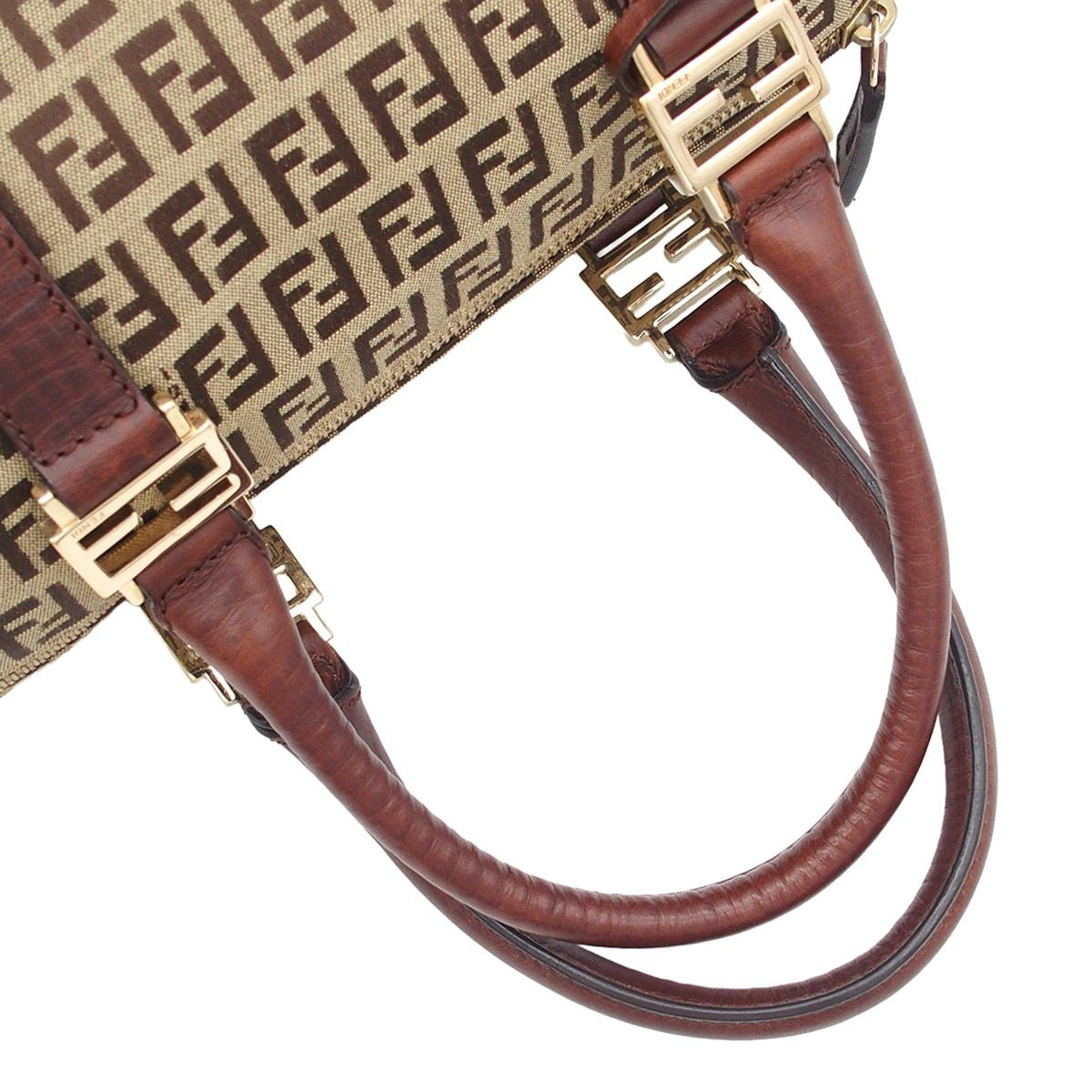 Fendi Beige Brown Canvas Leather Zucchino Pattern Mini Boston Bag — view 3