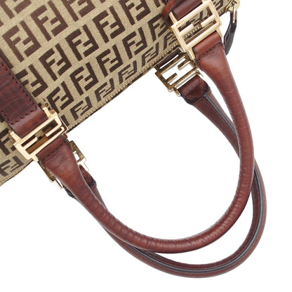 Fendi Beige Brown Canvas Leather Zucchino Pattern Mini Boston Bag — view 3