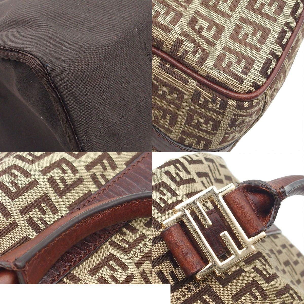 Fendi Beige Brown Canvas Leather Zucchino Pattern Mini Boston Bag — view 8