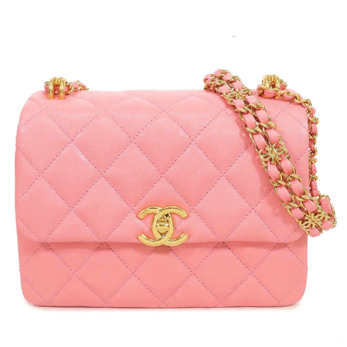 Chanel Chain Pink Gold Caviar Leather Quilted 20 Single Flap Shoulder Bag