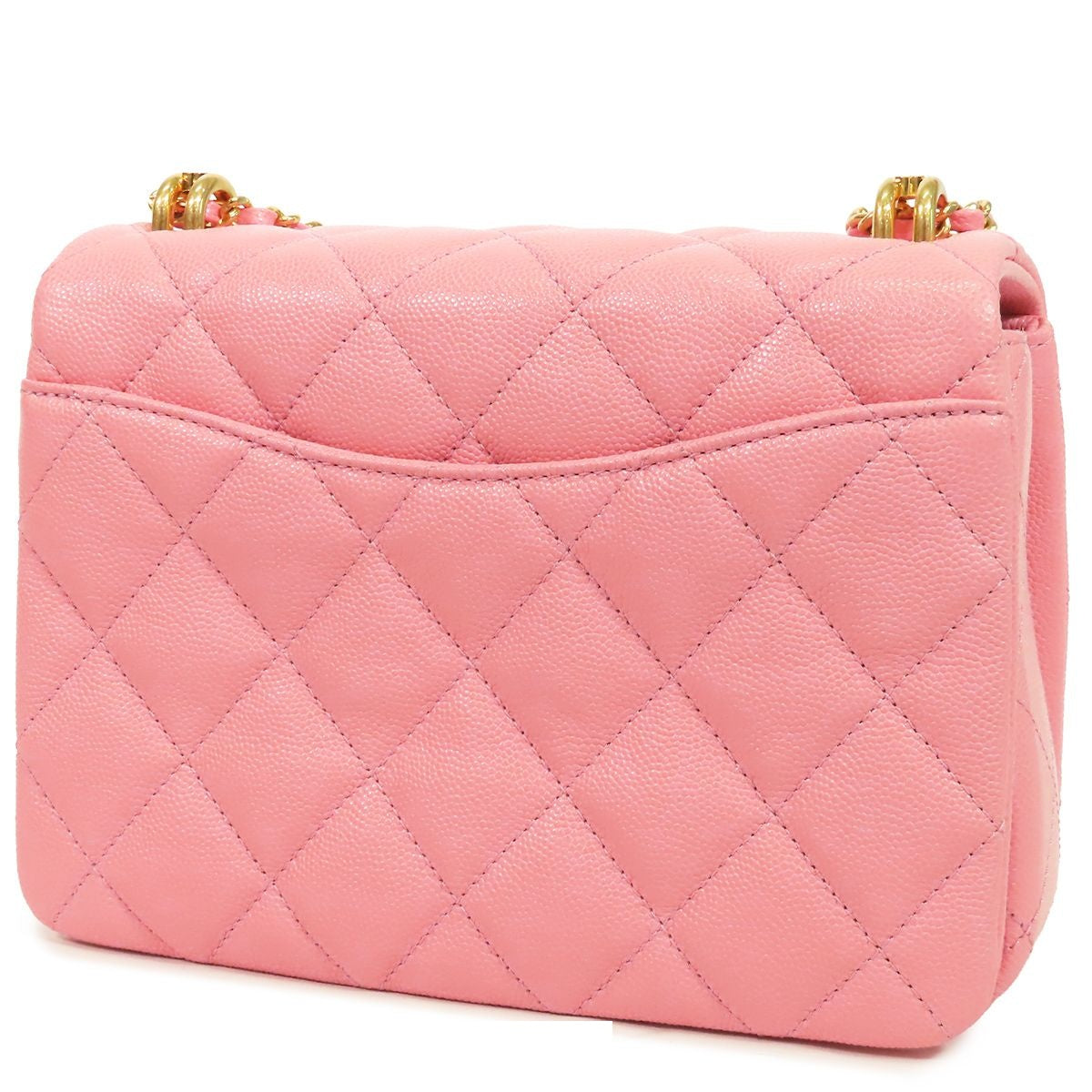 Chanel Chain Pink Gold Caviar Leather Quilted 20 Single Flap Shoulder Bag — view 2
